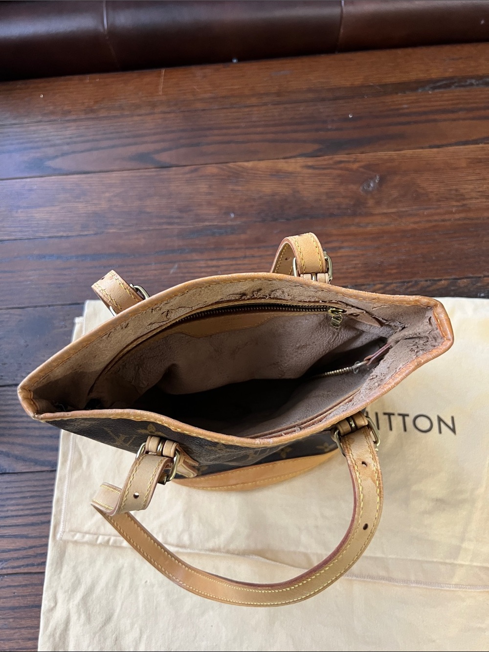 Louis Vuitton Monogram Canvas Bucket Tote in Brown and Tan Leather - Picture 12 of 12
